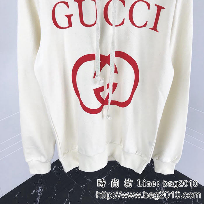 Gucci古奇 18ss 當下最火的雙圓環 螺紋棉連帽衛衣 新增紅色圓環 連帽抽繩做舊 米色 男女同款 ydi2358